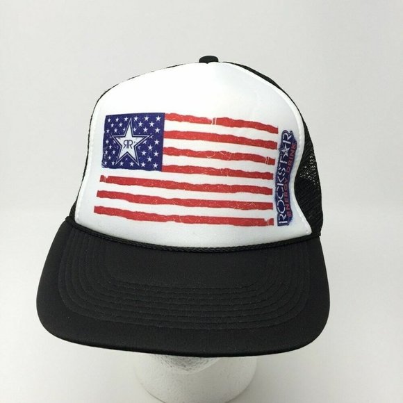 Rockstar Energy Drink Mesh Trucker Snapback Baseball Cap American USA Flag Hat - Picture 1 of 6